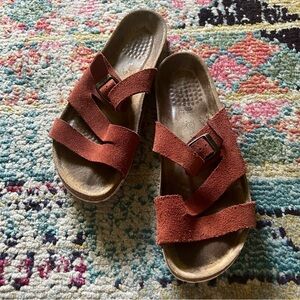 BioStep Comfort Red Leather Adjustable Strap Cork Sandals Size 8